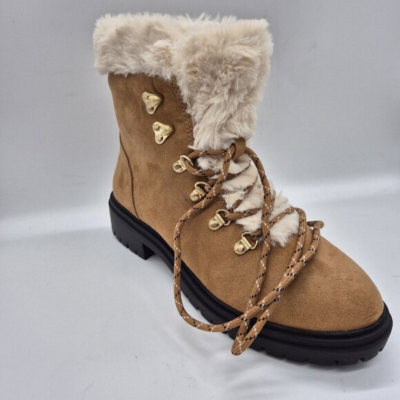 J. Crew Women's Faux Fur Winter Hiking Boots Size 10.5 Chestnut Brown - Picture 8 of 11